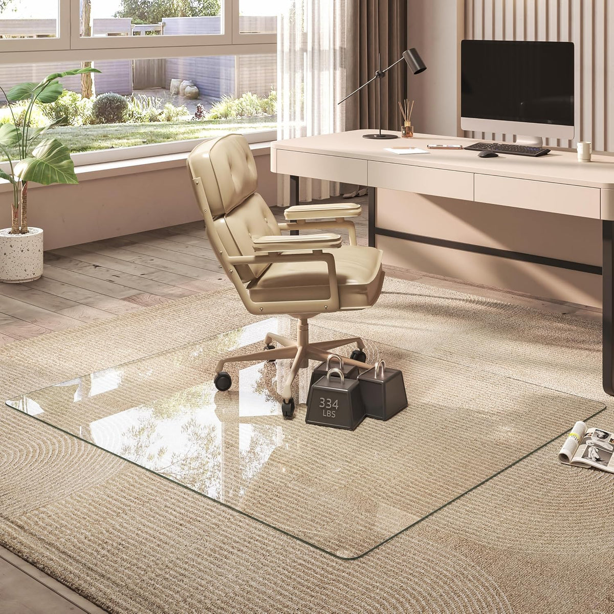 Tempered Glass Office Chair Mat, 50" x 44" Transparent Chair Mat, Heavy Duty 1,000lb, Round Corner Polished Edge, Glides Smoothly, Easy Clean, Protector Mats for Home Hardwood Floors Carpet