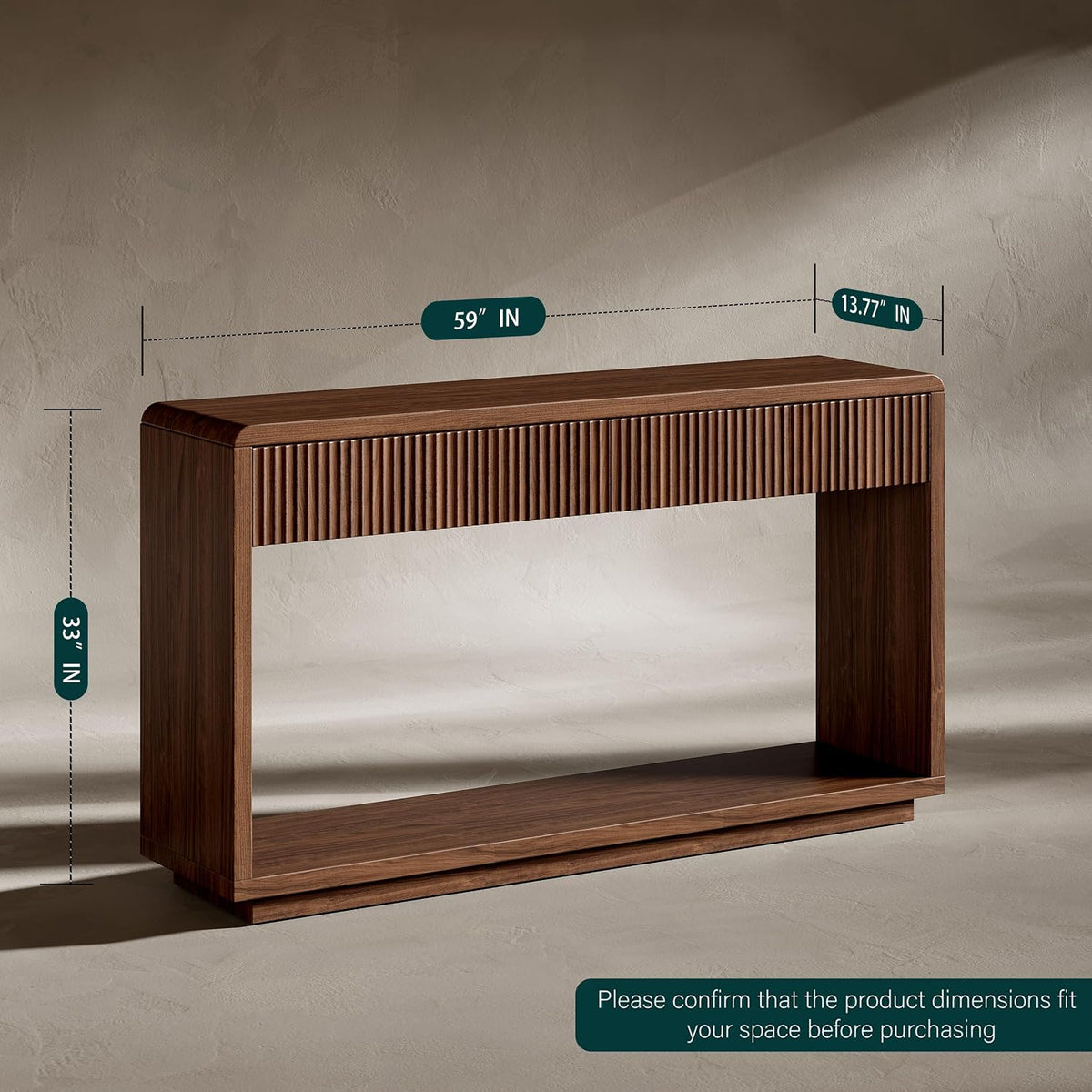 Evermagin 59'' Walnut Console Table with Drawers, Sofa Table with Storage