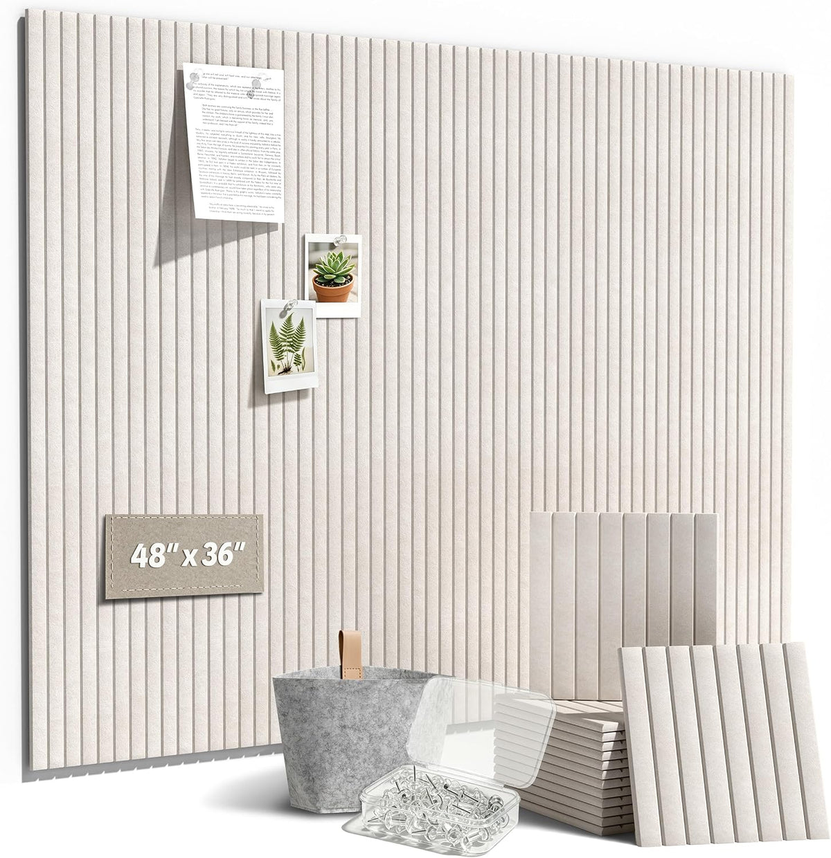 Felt Bulletin Board Tiles 48" x 36", Large Pin Board Wall Organizer Alternative, Self Adhesive Felt Wall Panels with 50 Push Pins & Storage Pouch for Office, Bedroom and Study Room, Oatmeal