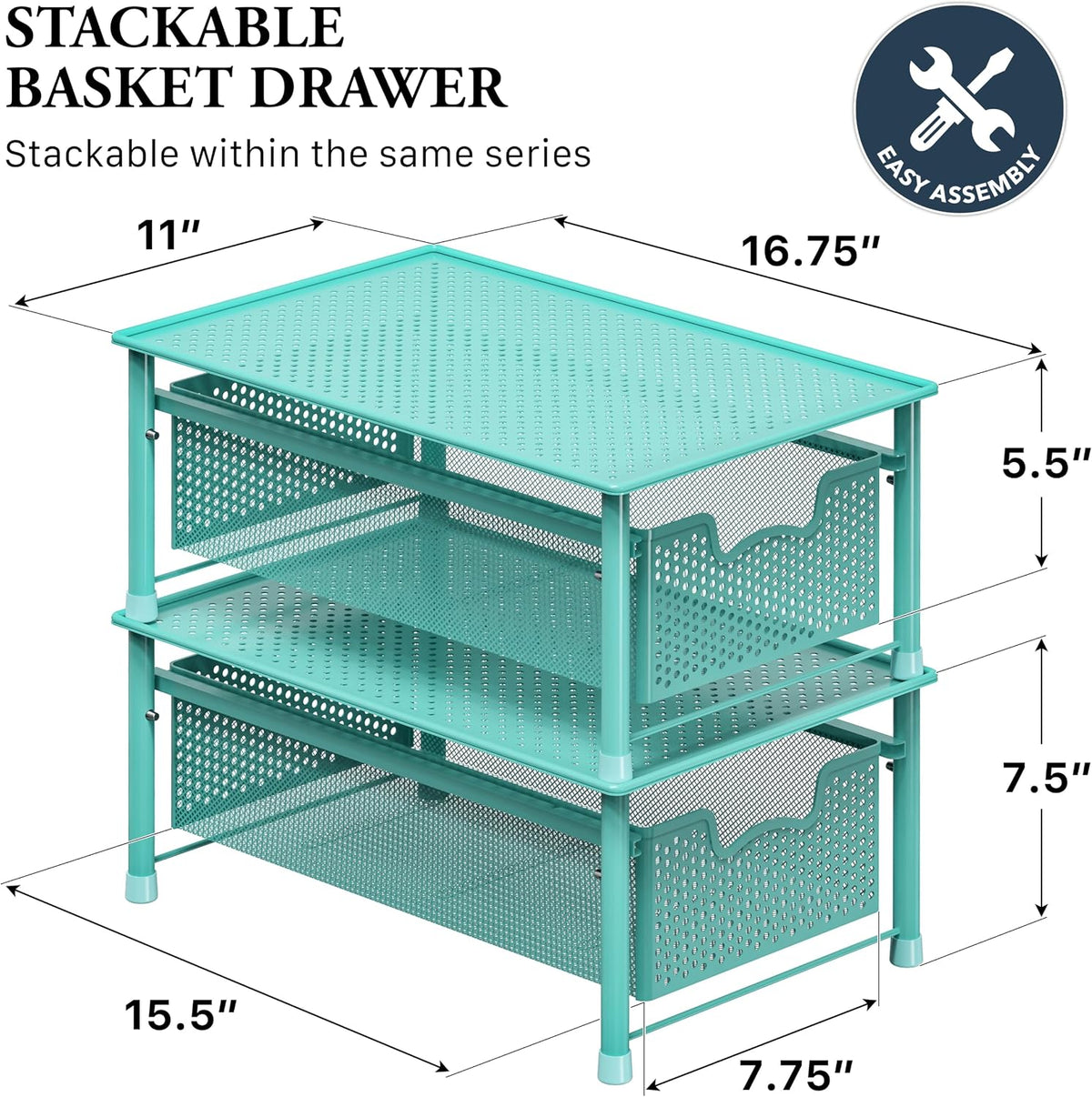 Simple Houseware Stackable Cabinet Basket Drawer Organizer, Turquoise