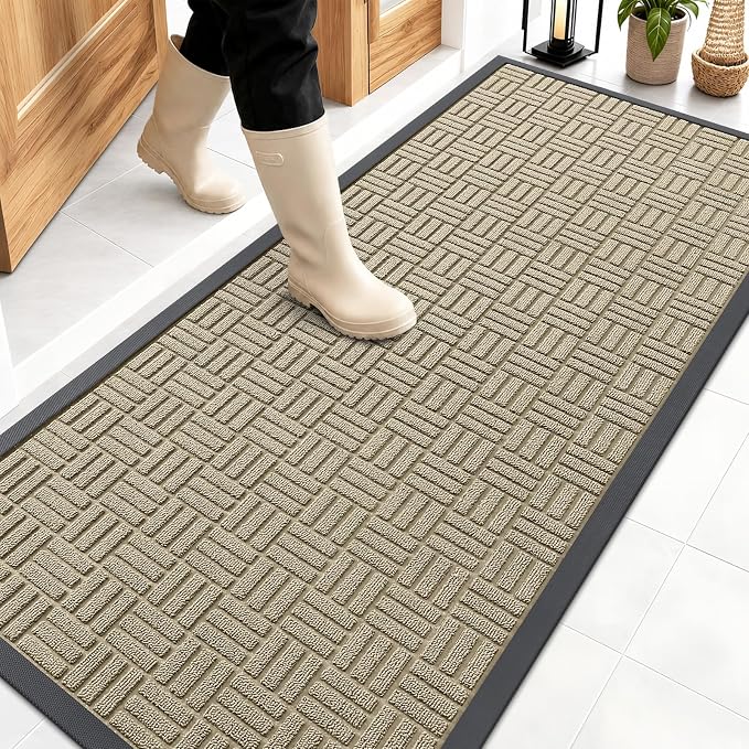 OLANLY Front Door Mat Outside Entrance 59x23, Heavy Duty Sturdy Natural Rubber