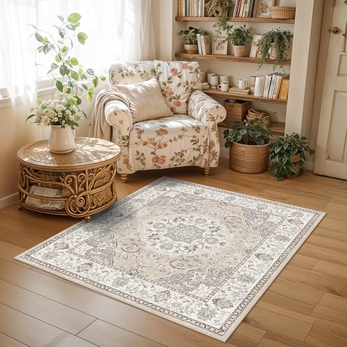 4x4 Washable Square Area Rug: Soft Entryway Kitchen Carpet