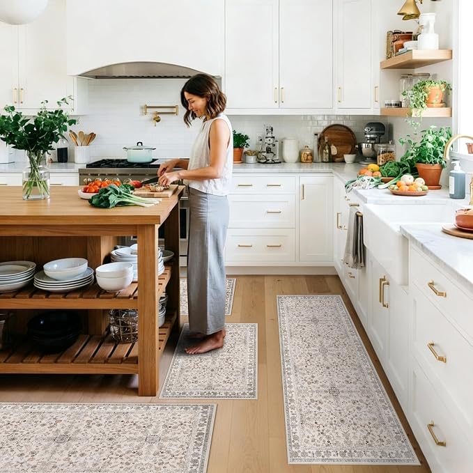 4-Piece Kitchen Rug Set with Runner – Washable Non-Slip Floor Mats