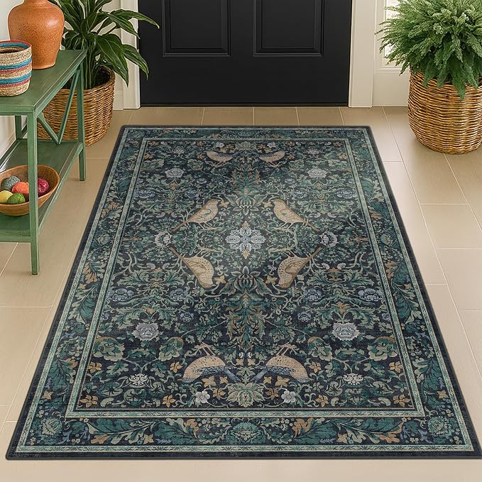 Blue 3x6 Washable Rug for Large Entryway