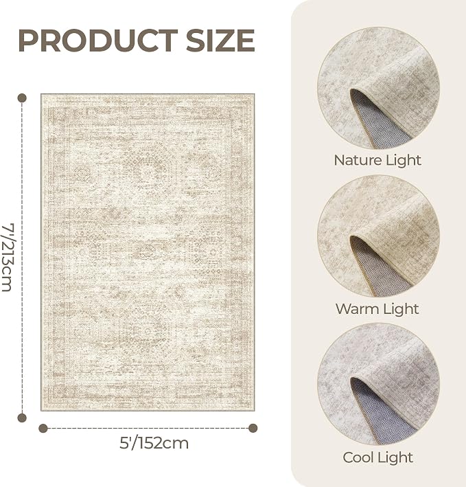 5x7 Area Rugs, Ultra-Thin Washable Rugs
