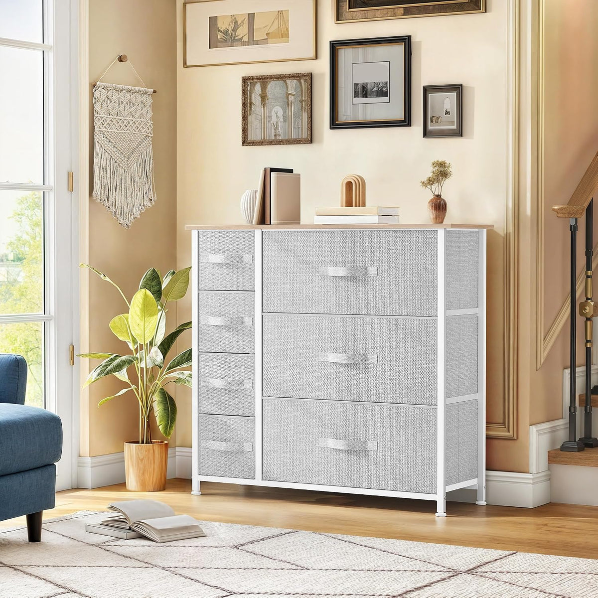 DWVO Dresser for Bedroom, 7 Drawers Fabric, Light Gray