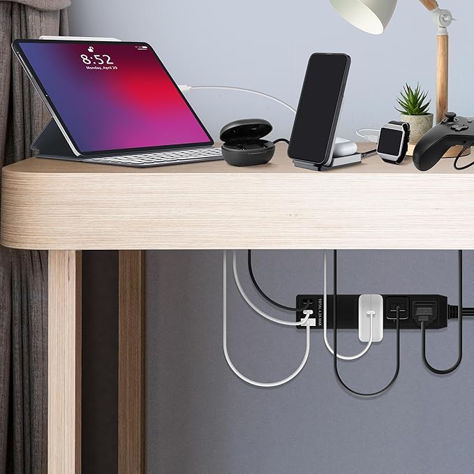 LIDER Outlet Extender with 3 Receptacles, 21W USB Type-A, and 2 USB Type-C, Ultra-Thin Wall Plate Plug with Cord Extender, 3-Outlet Power Strip, Flat-Face, Slim Design, ETL-Listed, 8ft Cord, Black