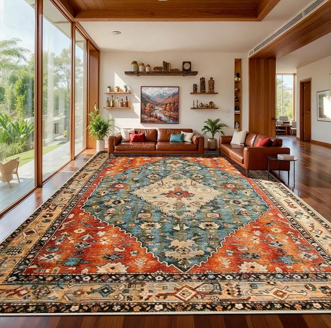 SERISSA 10x14 Area Rugs for Living Room, Large Washable Non-Slip Boho Rug