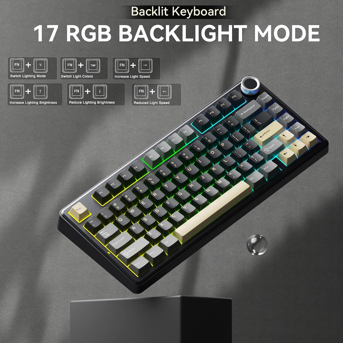 SOLAKAKA A75 75% Wireless Gaming Keyboard with Multifunction Knob, Black