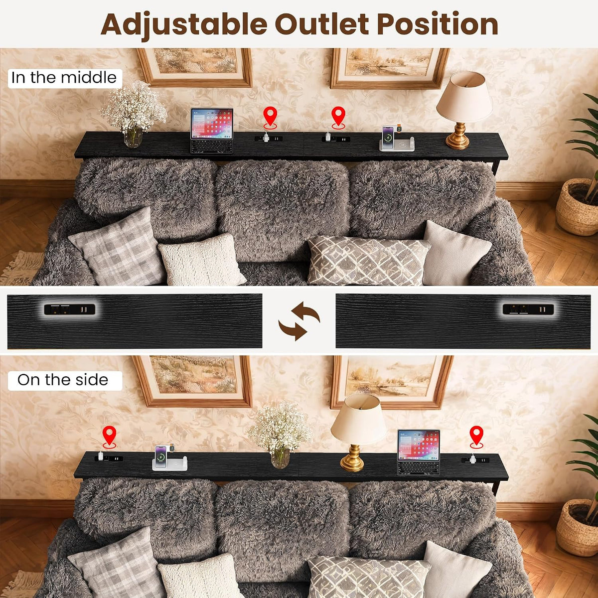 GRLEAF 90 Inch Narrow Sofa Table with Power Outlet, Extra Long Console Table Behind Couch Table with Charging Station, Skinny Entryway Table Thin Table for Living Room, Narrow Spaces (Black)