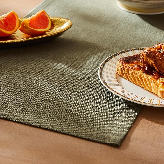 Rustic Cotton Linen Table Runner, 13x108 Inches Olive | Farmhouse Style Linen