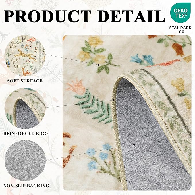 DUKINO 9x12 Rug, Washable Animal Living Room Rug