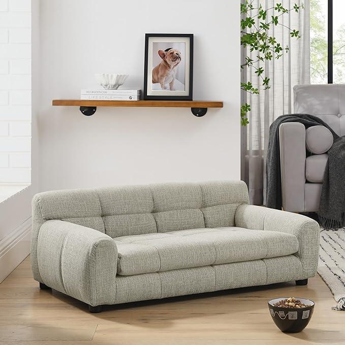 Human Dog Bed with Armrests & Backrest, Cave Dog Bed for Large Dogs, Comfortable Linen Upholstery, Short Sofa Legs for Easy Access, Durable, Stylish Camas para Perros, 38"x14.5"x22" (Beige)