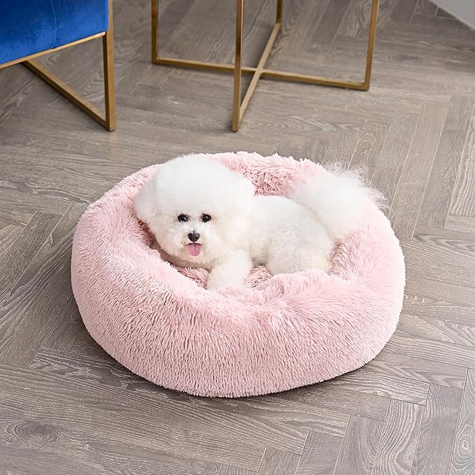 Juicy Couture Devon Faux Fur Large Pink Round Pet Bed for Dogs and Cats