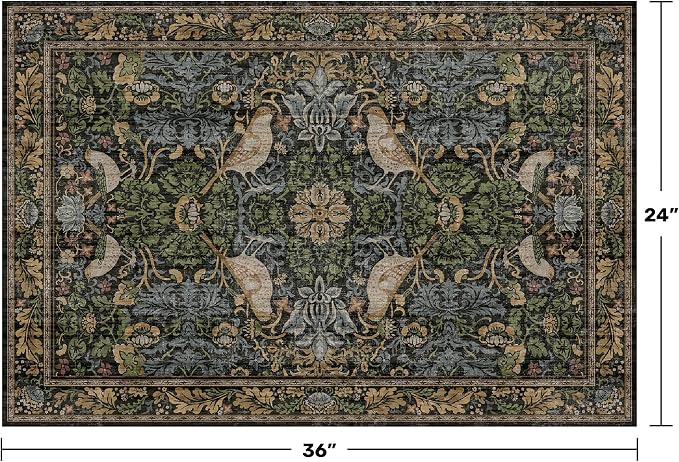 Hazo Haus Washable Dark Vintage Floral Rugs