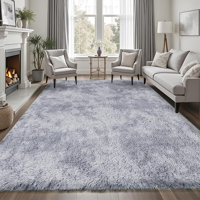 Area Rug for Living Room Bedroom: 6x9 Light Grey Soft Fluffy Shag Upgrade