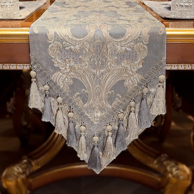 Loom and Mill Luxury Jacquard Damask Table Runner 120 Inches Long, 13x120 in