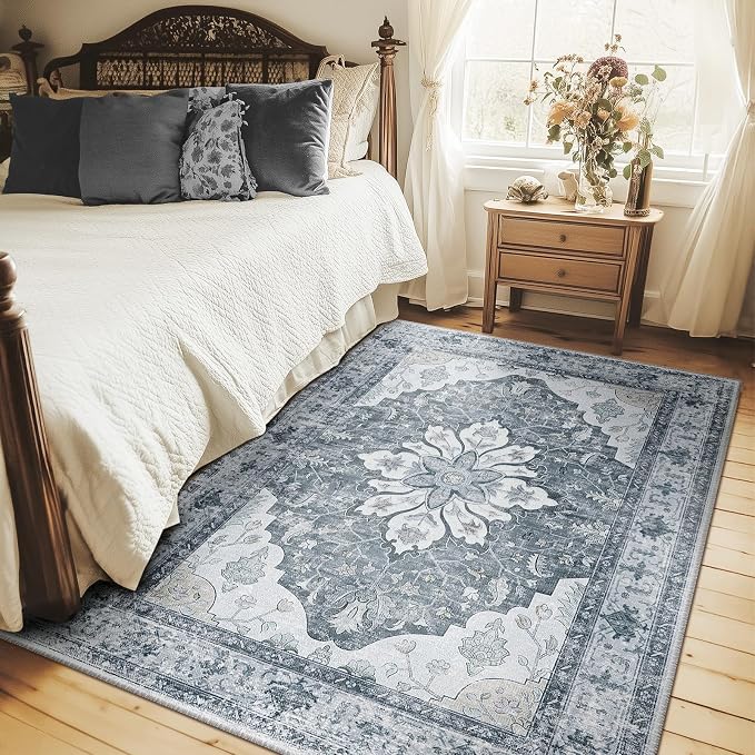 RELEANY Area Rugs 5'x7' Washable Non-Slip, Floral Vintage Distress Medallion