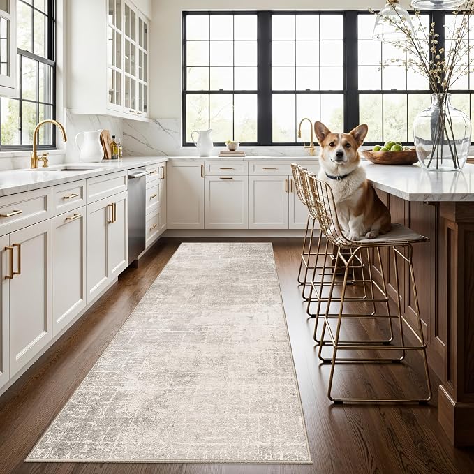 Hallway 3x8 Washable Runner Rug: Abstract Stain Resistant Entryway Kitchen Area