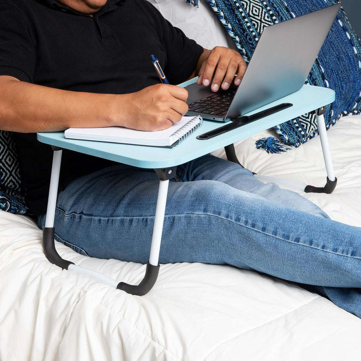 Mind Reader MDF Lap Desk with Folding Legs and Device Slot, Blue