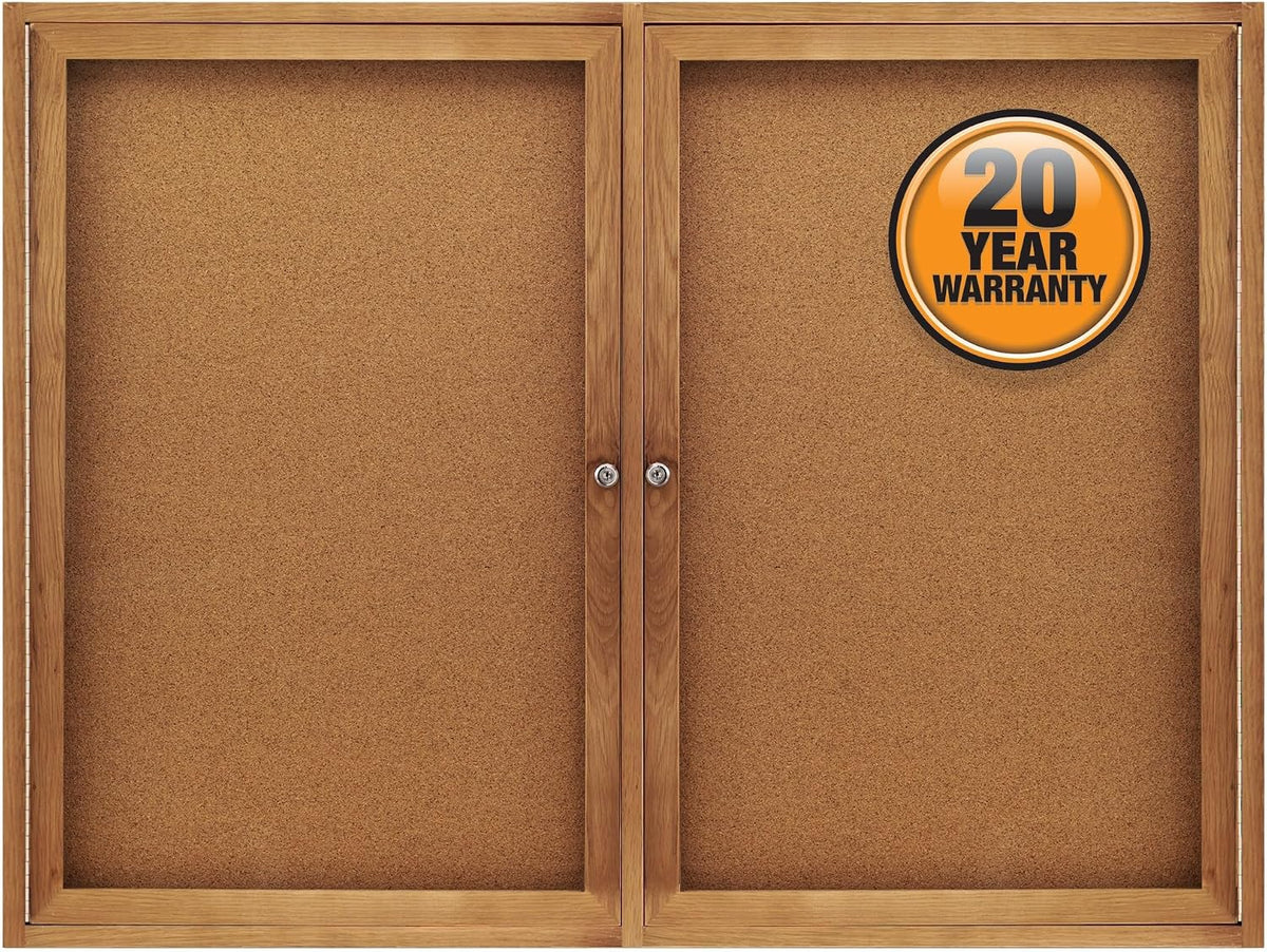 Quartet Bulletin Board, 4' x 3' Enclosed Cork Notice Board, Lockable Swing Doors, Oak Finish (364)