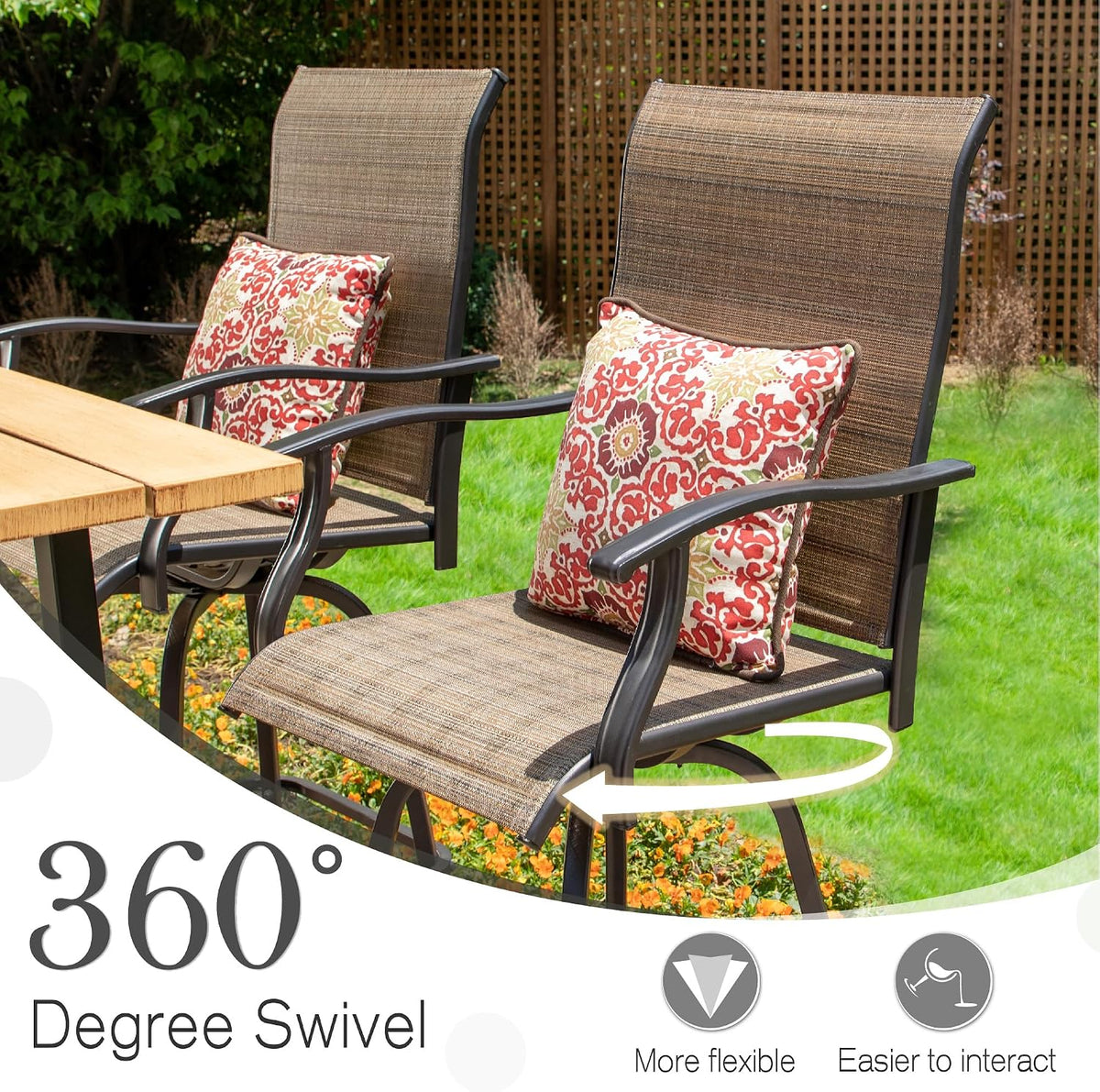 Sophia & William Swivel Outdoor Bar Stools Set of 2, Brown, 30 Inches