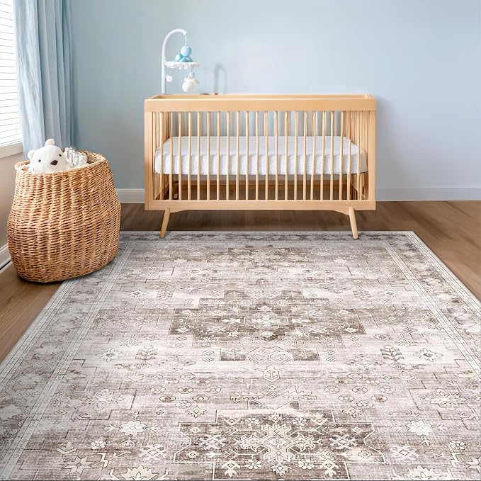 Washable Neutral Farmhouse Large Entryway Rug, 3x6 Area Rugs