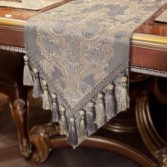 Loom and Mill Luxury Jacquard Damask Table Runner 120 Inches Long, 13x120 in