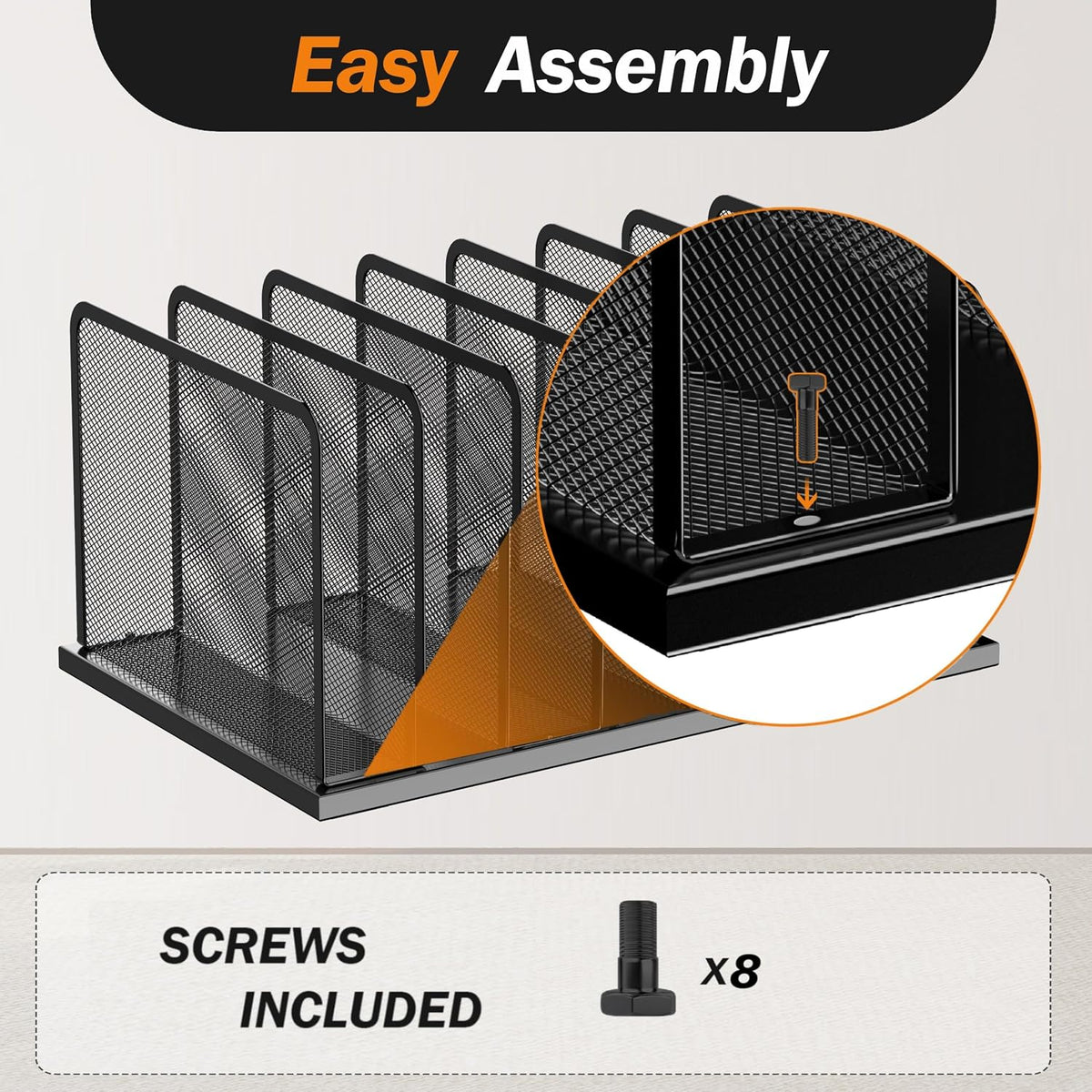Kuntine.B 7-Section Upright Desk File Organizer Black 1 Pack