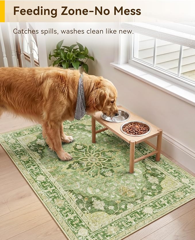 RELEANY Area Rugs Small 2'x3' Washable Non-Slip, Floral Vintage Distress