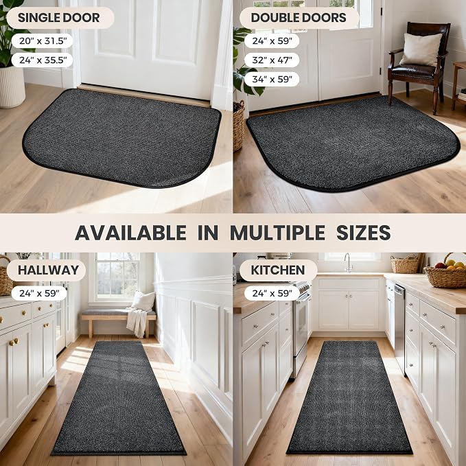 PURRUGS Dirt Trapping Door Mat Half Round 32" x 47", Non-Slip Machine Washable