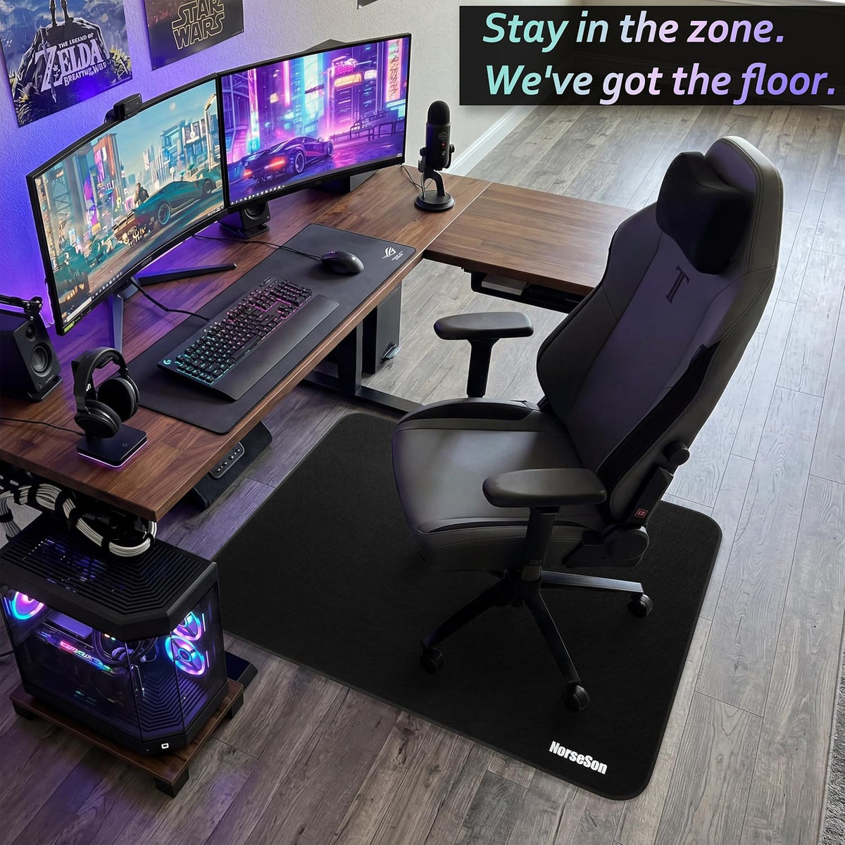 Chair Mat for Carpet, Multi-Surface Grip, Black, 48" x 36"