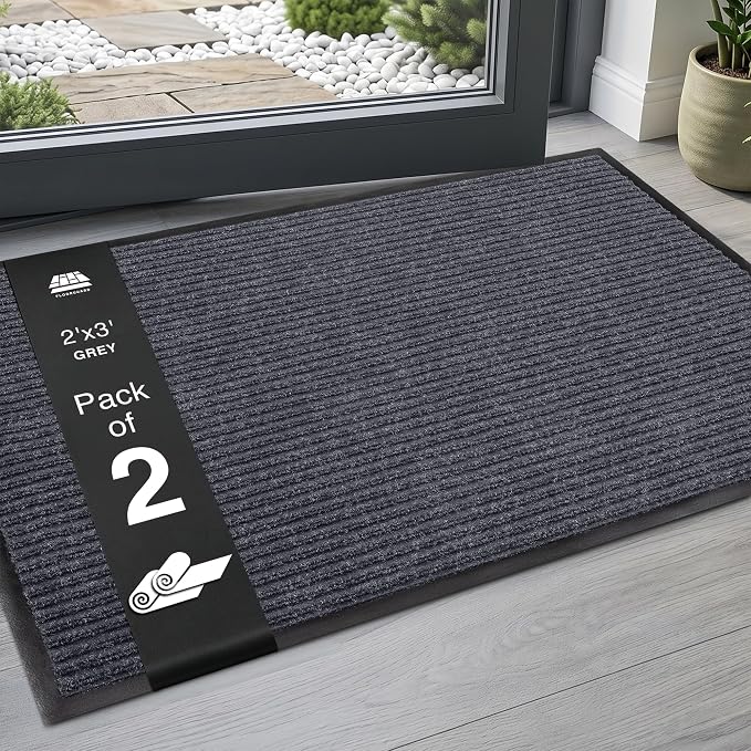 2 Pack Heavy Duty Entry Mat 2' x 3', Low Profile Door Rug
