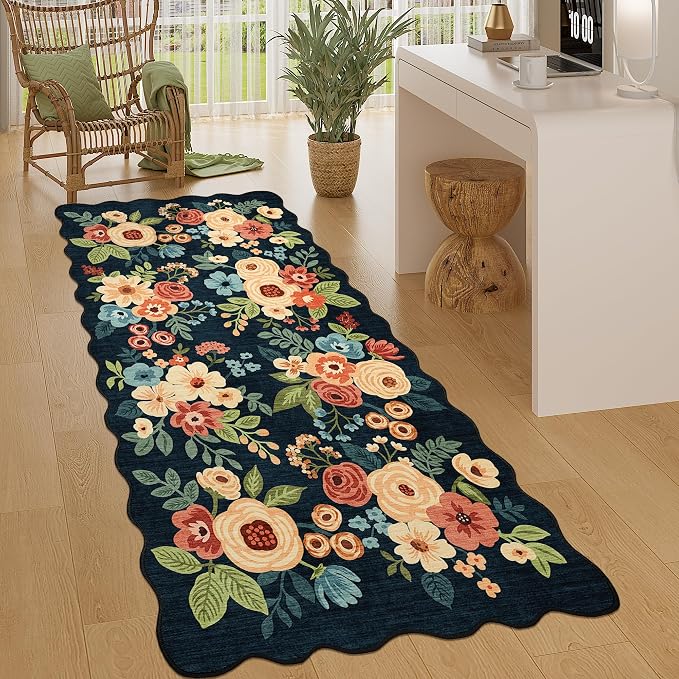 DUKINO 3x6 Washable Runner Rug, Soft Indoor Floral Non Slip Runner Rug