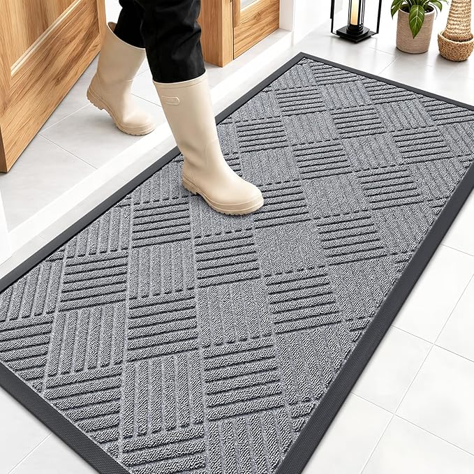 OLANLY Front Door Mat Outside Entrance 47x23, Heavy Duty Sturdy Natural Rubber