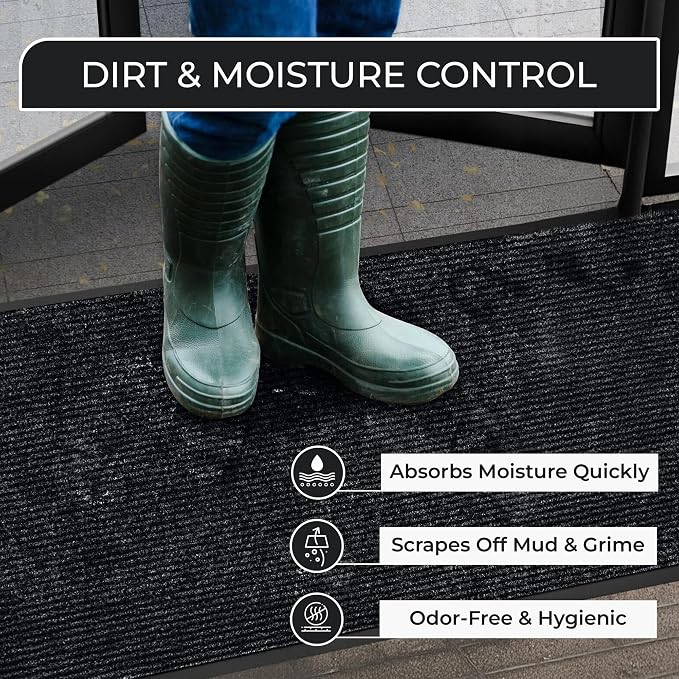 Commercial Door Mat 3'x6' Black, Heavy Duty Industrial Floor Mat