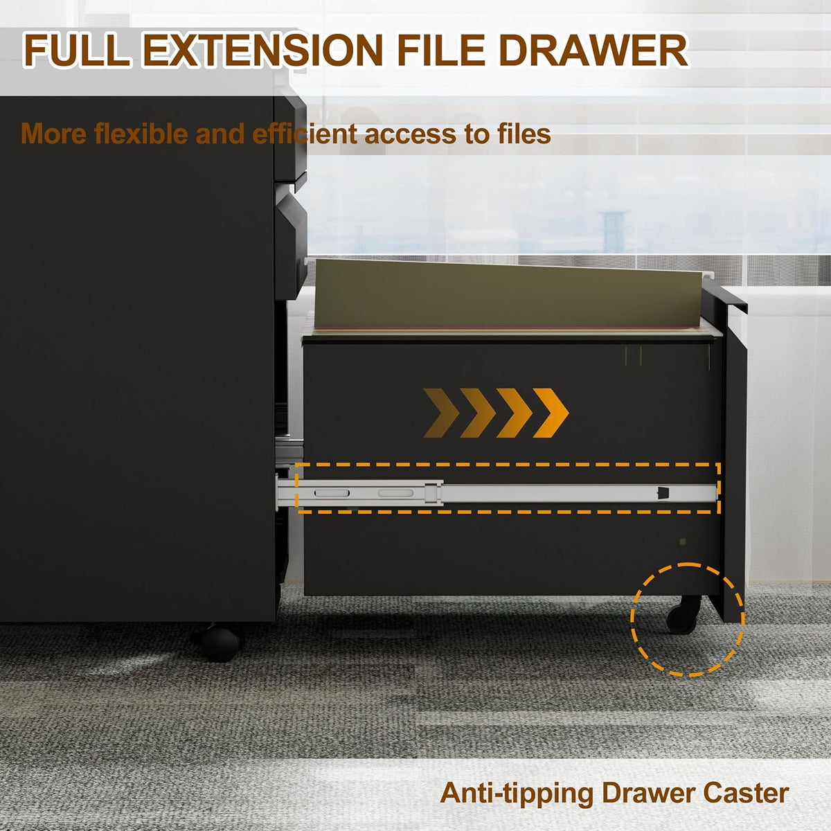 3 Drawer Metal Mobile File Cabinet with Lock and 4 Keys