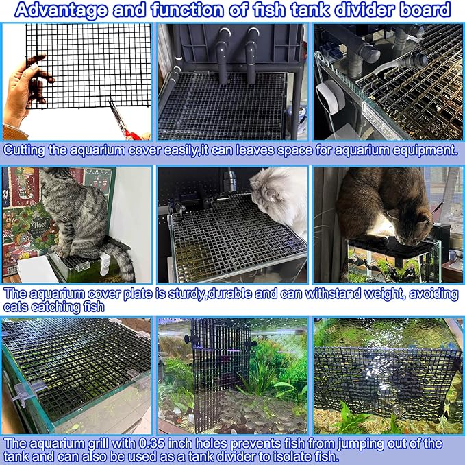 Adjustable Aquarium Fish Tank Divider Filter Bottom Plastic Grid Fish Tank Isolation Board Egg Crate Tray((Black, 2pcs 11.8X11.8Inch with 0.35Inch Hole)