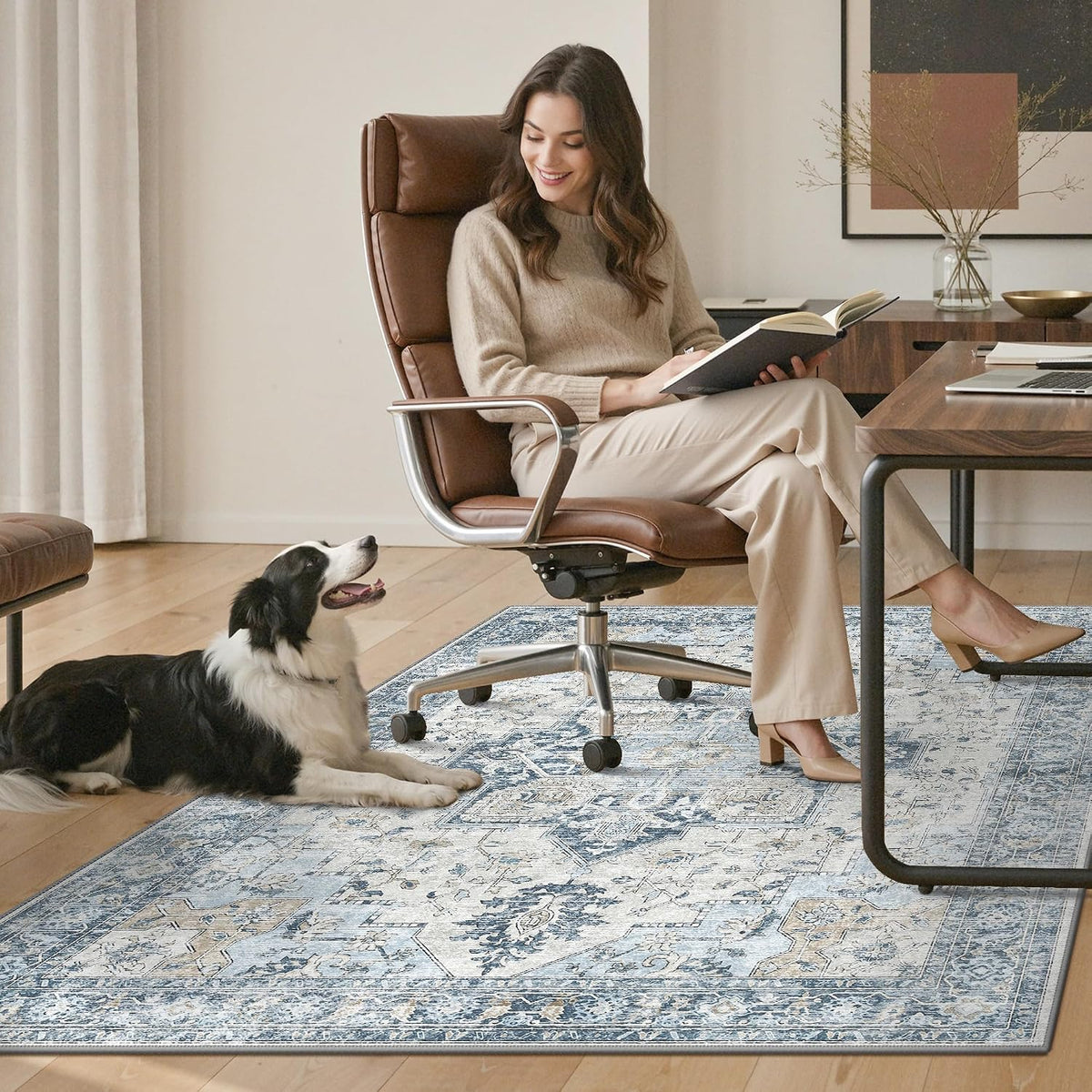 36"x48" Office Chair Mat for Hardwood Floor, Non-Slip Washable Blue