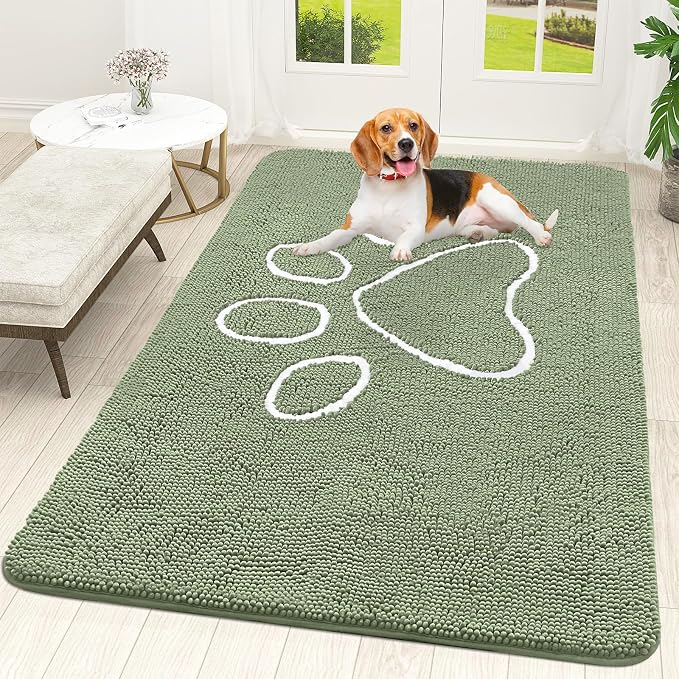OLANLY Dog Door Mat for Muddy Paws 70x46, Paw Print Design, Absorbs Moisture