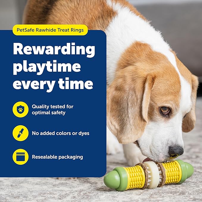 PetSafe Busy Buddy Natural Rawhide Rings - Long-Lasting Chew Refills - Quality Ingredients - Original Rawhide Flavor - Size B - 16- Count, (Pack of 2)