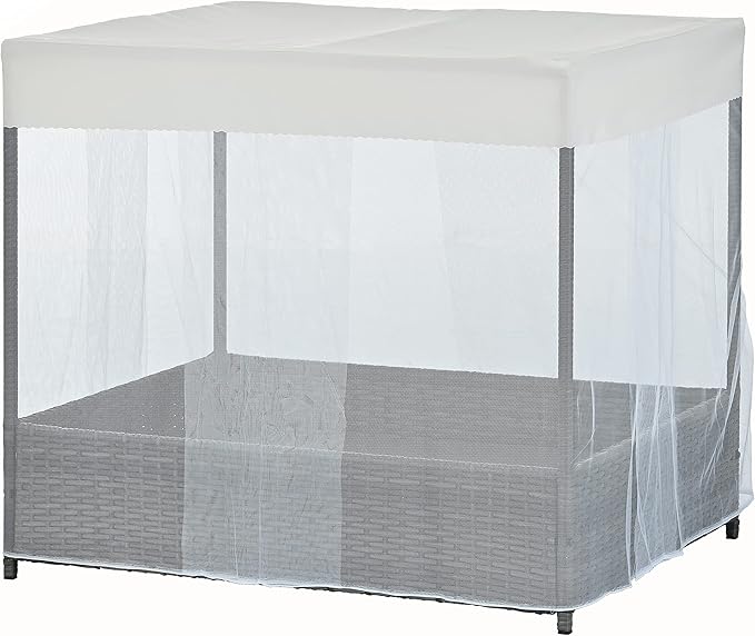 Dog Bed Outdoor Patio Furniture, PE Wicker Pet Bed with Metal Frame and Curtain, Elevated Cozy Pet Enclosure for Indoor Outdoor Use, 35.8" W x 28" D x 31.9" H, Black