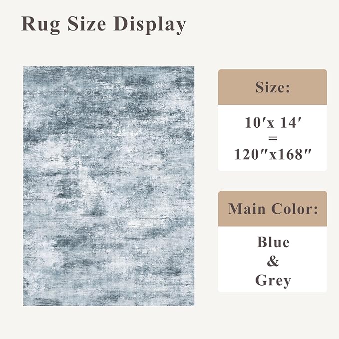 10x14 Area Rug Living Room – Washable Large Neutral Modern Abstract Soft Low