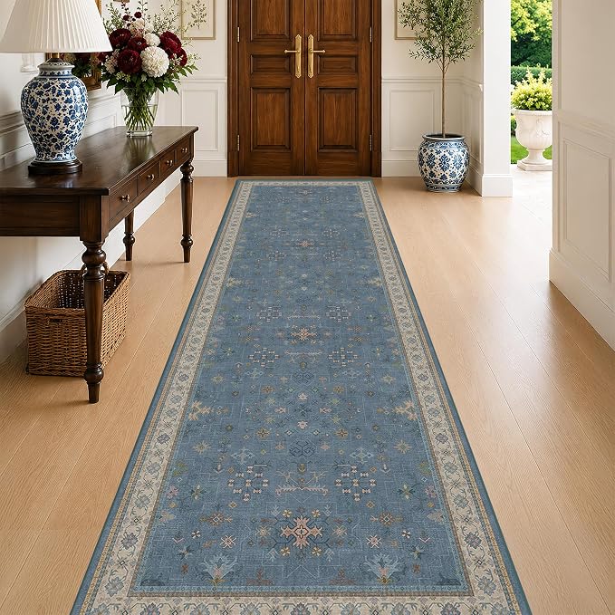 Hazo Haus Washable 10ft Long Hallway Runner Rug Blue