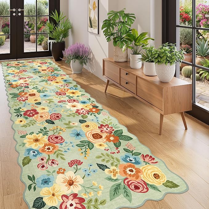 DUKINO 3x10 Washable Runner Rug, Non Slip Floral Ultra Soft Runner