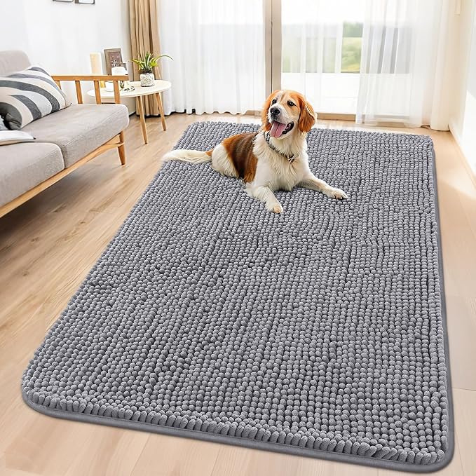 Smiry Dog Door Mat for Muddy Paws 70x32, Absorbent Dirt Trapper, Non-Slip