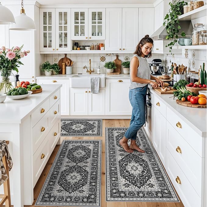 3-Piece Non-Slip Machine Washable Kitchen Rug Set