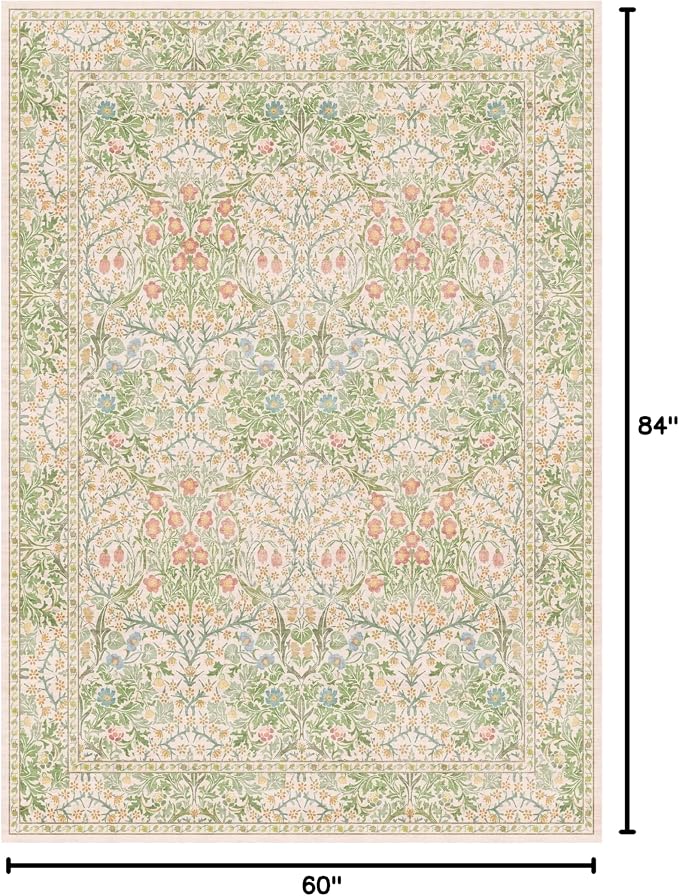 Hazo Haus Beige Green Bedroom Rug 5x7 Area Rug