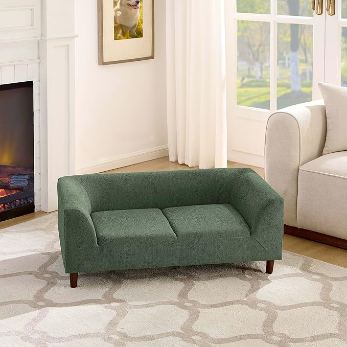39x25 Inch Large Dog Sofa, Modern Jumbo Pet Couch Made Made by Linen with Armrest and Backrest - Indoor Elevated Dogs Chaise Bed for Doggy up to Medium and Large (Green)