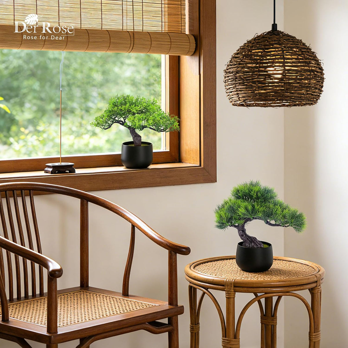 Der Rose 2Pcs Paired Fake Bonsai Tree Set Fake Plants for Shelf Desk Decor